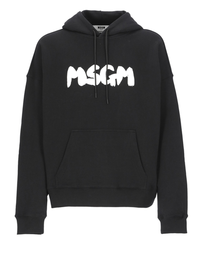 Msgm Hoodie With Drawstring Hood And Kangaroo Pocket In Black