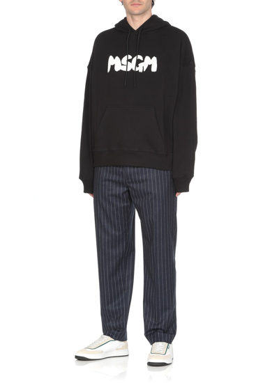 Msgm Hoodie With Drawstring Hood And Kangaroo Pocket In Black