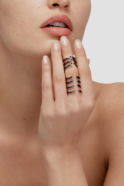 Shop Federica Tosi Armor Hook Basic Ring Ruthenium In Black