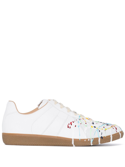 Shop Maison Margiela Replica Paint Drop Leather Sneakers In White
