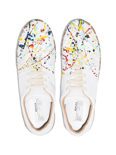 Shop Maison Margiela Replica Paint Drop Leather Sneakers In White