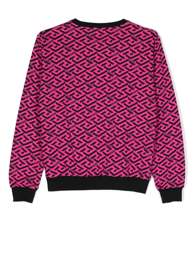Shop Versace Teen Greca-print Cotton Sweatshirt In Pink