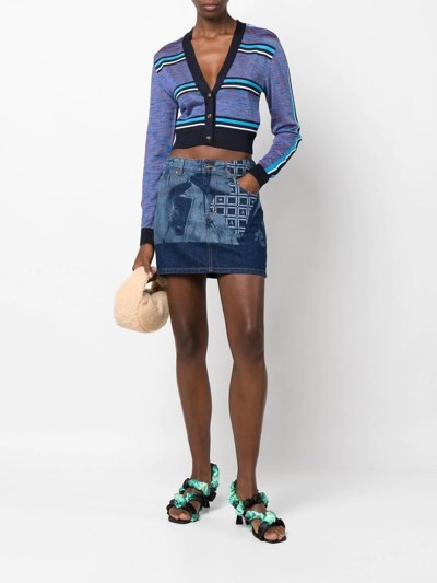 Shop Ahluwalia Augusta Cropped Cardigan In Blue