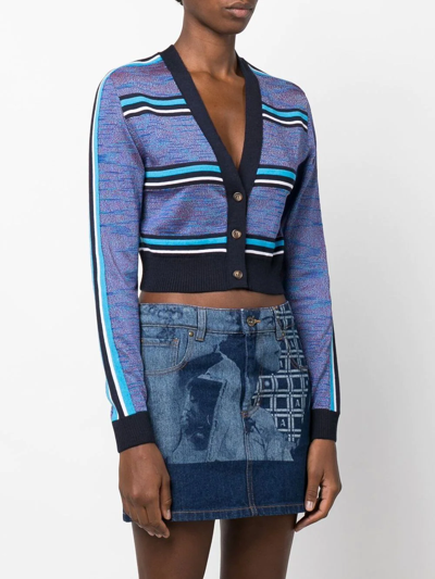 Shop Ahluwalia Augusta Cropped Cardigan In Blue