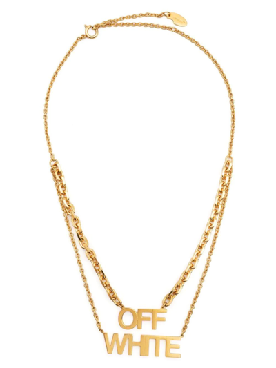 Shop Off-white Logo-pendant Necklace In Gold