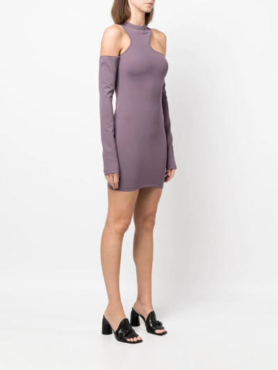 Off-white Asymmetric Logo-embossed Cold-shoulder Midi Dress In Purple