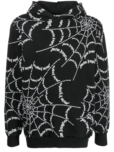 Shop Palm Angels Spider Web Print Hoodie In Black