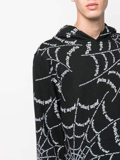 Shop Palm Angels Spider Web Print Hoodie In Black