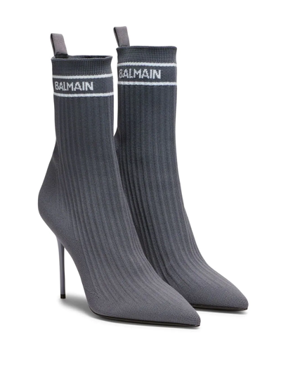Shop Balmain Skye 95mm Knit Ankle Boots In Black