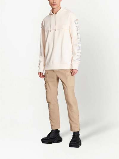 Shop Balmain Cut-out Detail Logo-print Hoodie In White