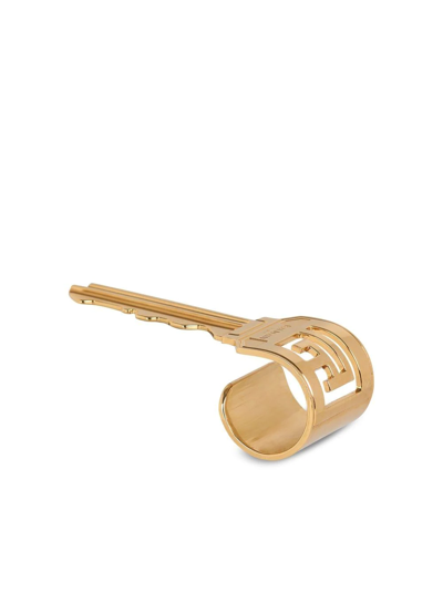 Shop Balmain Logo-engraved Key Ring In Gold