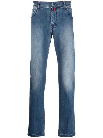 Shop Kiton Logo Patch Straight-leg Jeans In Blue