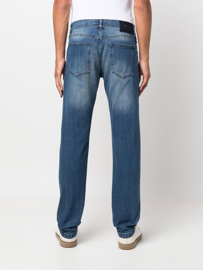 Shop Kiton Logo Patch Straight-leg Jeans In Blue