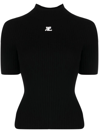 Shop Courrèges Logo-print Knitted Top In Black