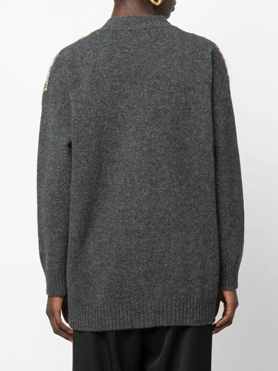 Shop Plan C Argyle-knit Cardigan In Grey