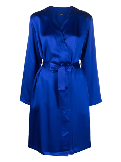 Shop La Perla Silk-satin Robe In Blue