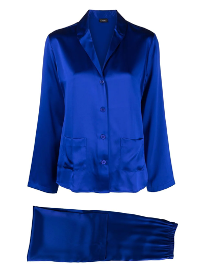 Shop La Perla Long-sleeve Silk Pajama Set In Blue