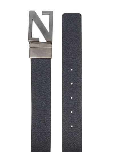 Zegna Blue Z Square Buckle Leather Belt In Blue