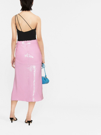 Shop Rabanne Sequinned Midi Skirt In Pink