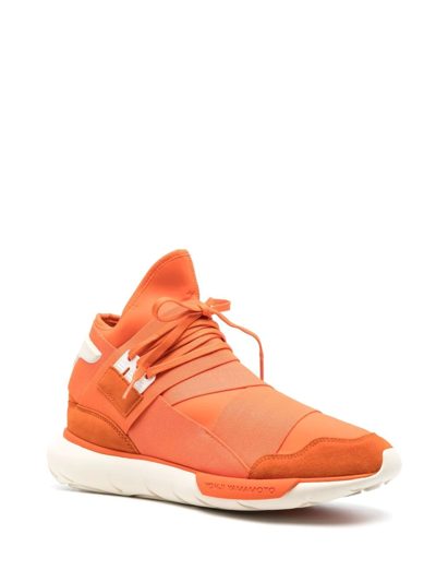 Y-3 Qasa Suede-trimmed Neoprene And Webbing High-top Sneakers In Orange