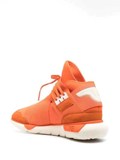 Y-3 Qasa Suede-trimmed Neoprene And Webbing High-top Sneakers In Orange