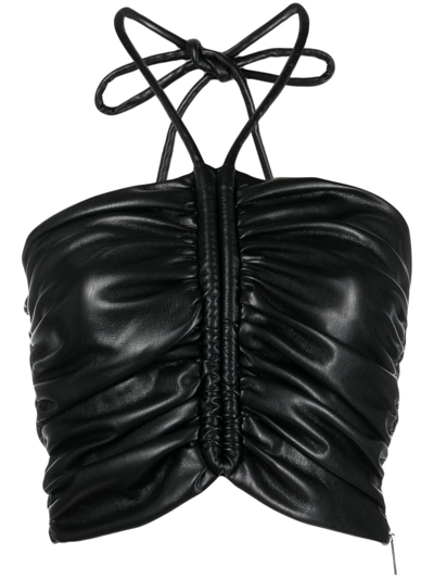 Shop Msgm Ruched Faux Leather Vest In Black