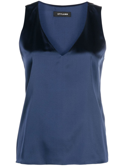 Shop Styland Sleeveless V-neck Blouse In Blue