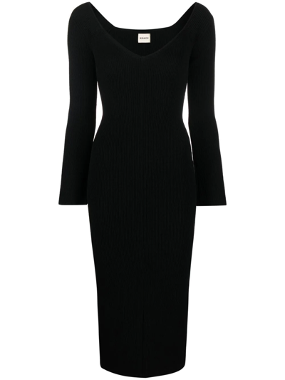 Shop Khaite Pia Ribbed-knit Midi Dress In Black