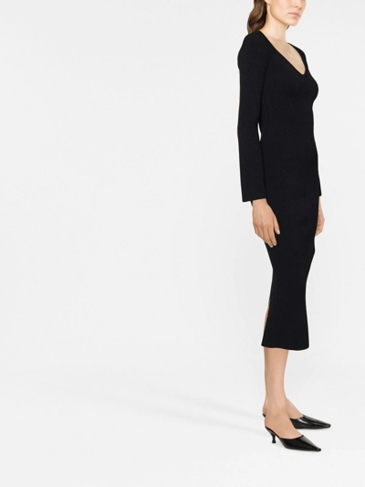 Shop Khaite Pia Ribbed-knit Midi Dress In Black