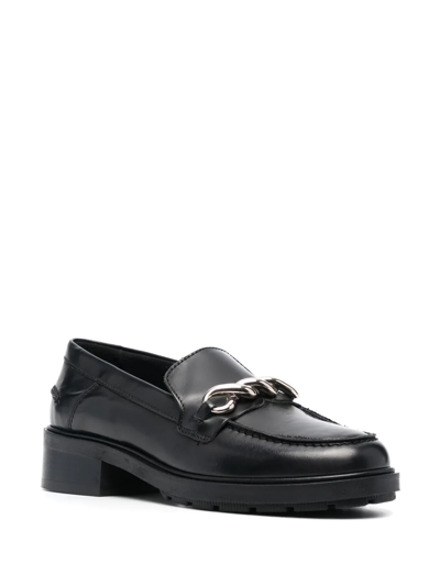 Shop Tommy Hilfiger Chain-link Detail Leather Loafers In Black