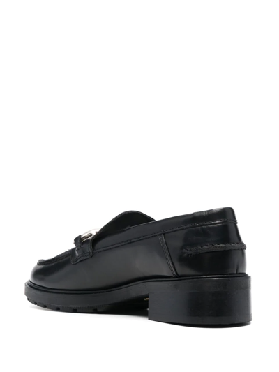 Shop Tommy Hilfiger Chain-link Detail Leather Loafers In Black