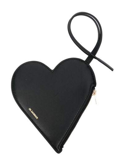 Heart Shaped Leather Coin Purse in Black - Jil Sander