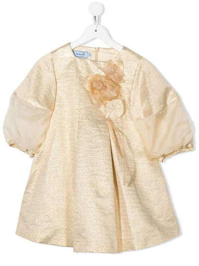 Shop Mi Mi Sol Metallic Puff-sleeve Dress In Gold