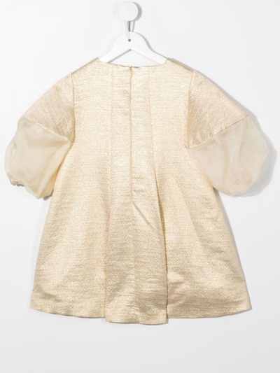Shop Mi Mi Sol Metallic Puff-sleeve Dress In Gold