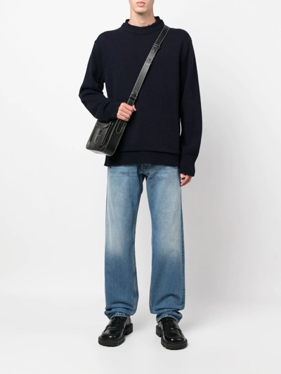Maison Margiela Navy Blue Wool-linen Blend Jumper In Blau