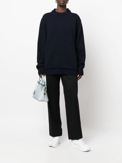 Maison Margiela Navy Blue Wool-linen Blend Jumper In Blau