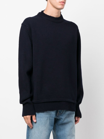 Maison Margiela Navy Blue Wool-linen Blend Jumper In Blau