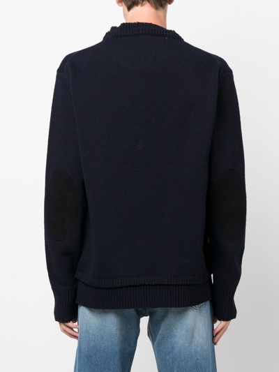 Maison Margiela Navy Blue Wool-linen Blend Jumper In Blau