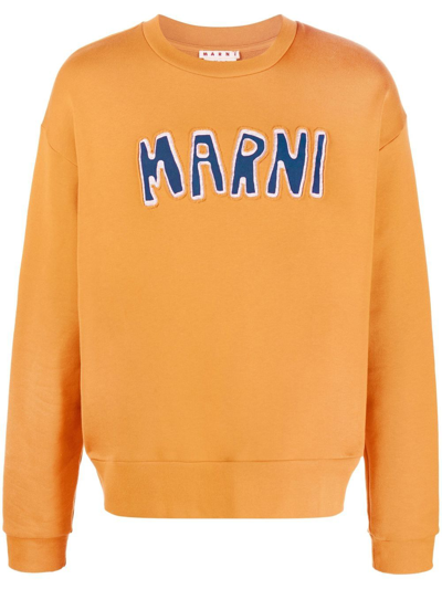 Shop Marni Logo-patchwork Sweatshirt In Orange