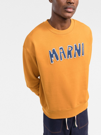 Shop Marni Logo-patchwork Sweatshirt In Orange