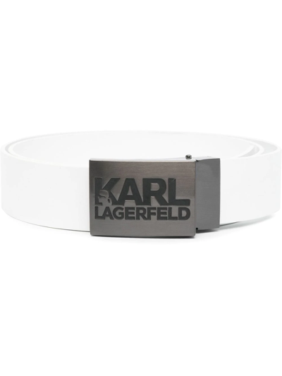 Shop Karl Lagerfeld Logo-buckle Leather Belt In Weiss