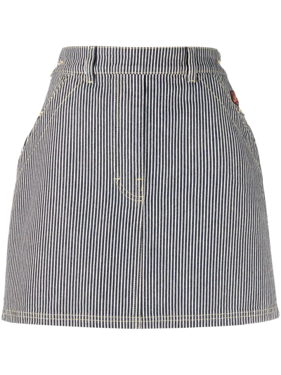 Shop Kenzo Striped A-line Denim Skirt In Blue