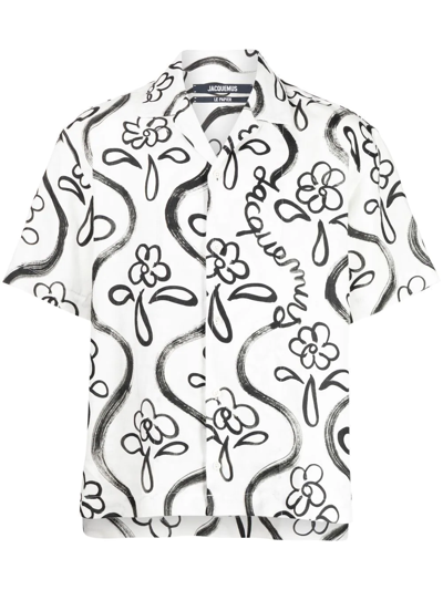 Shop Jacquemus Floral-print Short-sleeve Shirt In Weiss