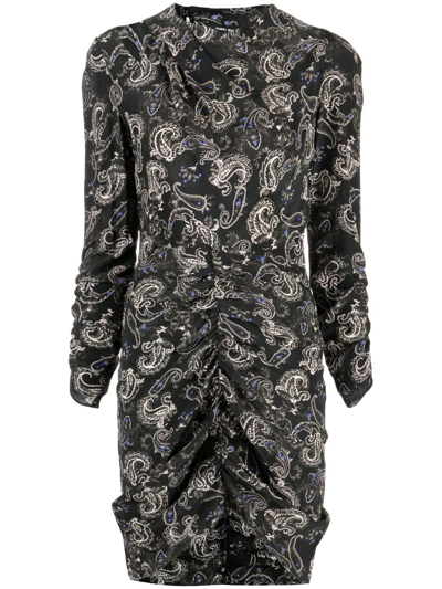 Shop Isabel Marant Paisley-print Ruched Minidress In Black