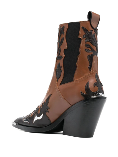Paco Rabanne Leather Cowboy Boots In Camel/brown/silver | ModeSens