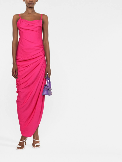 Shop Jacquemus Slit-detail Ruched Dress In Rosa