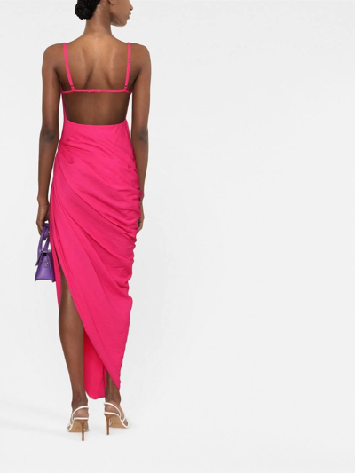 Shop Jacquemus Slit-detail Ruched Dress In Rosa