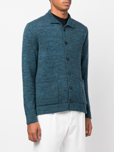 Shop Zanone Fine Knit Collared Cardigan In Blau