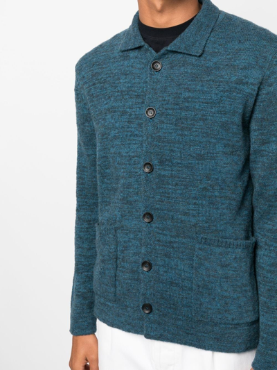 Shop Zanone Fine Knit Collared Cardigan In Blau
