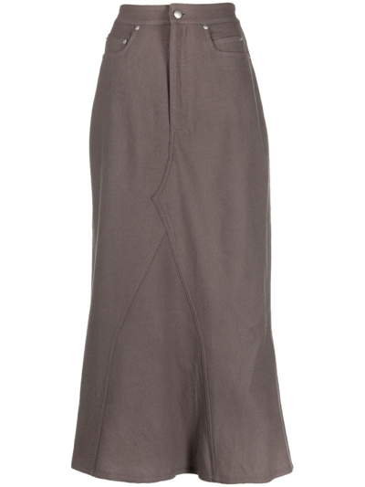 Shop Rick Owens High-waisted Midi Skirt In Braun